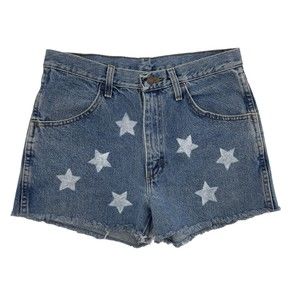 Vintage Rustler Star Print High Waist Custom Denim Blue Jean Shorts Womens 27